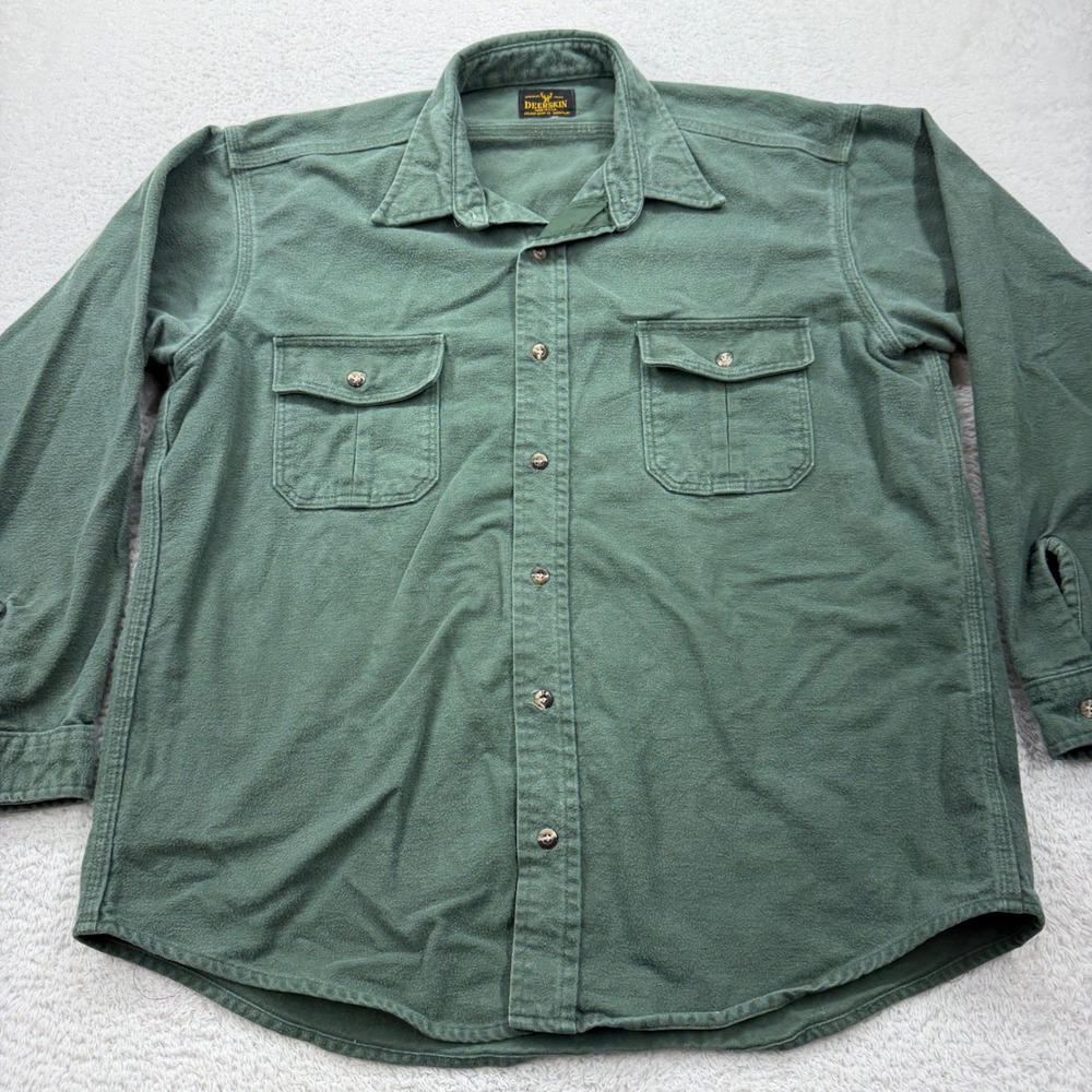 Deerskin Melton Shirt Co. Mens Button Up Shirt Green Long Sleeve‎ USA Made XL